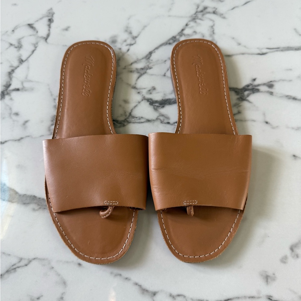 Madewell The Boardwalk Post Slide Sandal in Leather